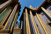 Bangkok Grand Palace,  Wat Phra Keow (temple of the Emerald Buddha). At the four corners of the Phra Mondop are stone Buddhas carved in the nineth century Javanese style. 